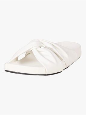 NWT Amazon Essentials Faux Leather Off White Knot Slide Sandals Women’s Size 11